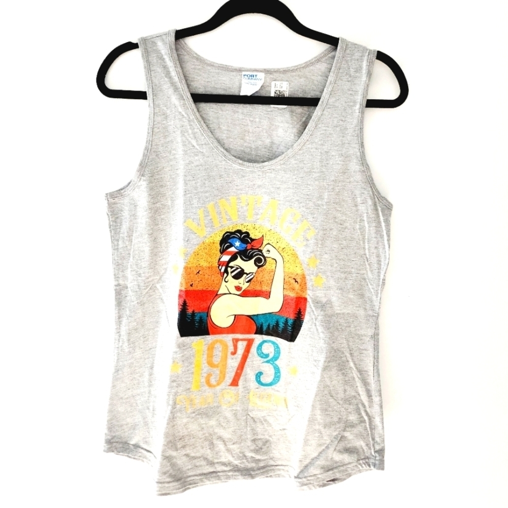 PORT & COMPANY "vintage 1973 year of legend" grey tank top